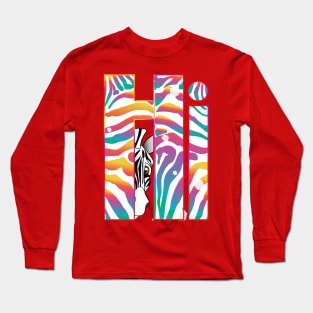 "Hi" Slogan - Zebra Stripes Raibow Stylish Trendy Pattern Long Sleeve T-Shirt